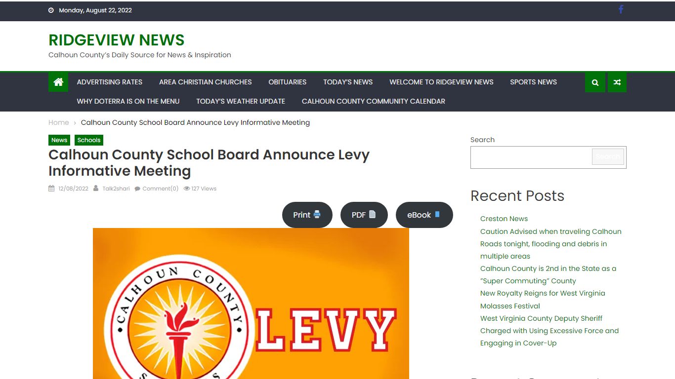 Calhoun County School Board Announce Levy Informative Meeting