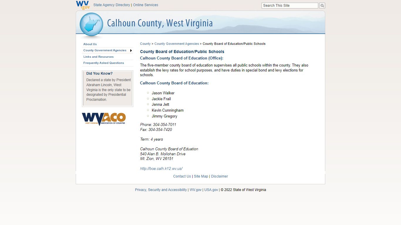 County Board of Education/Public Schools - Calhoun County, West Virginia