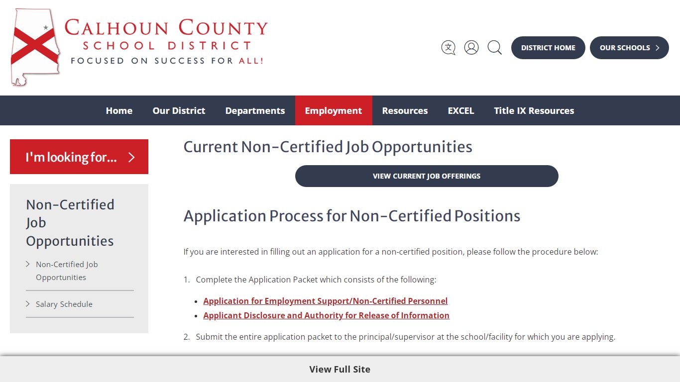 Non-Certified Job Opportunities - Calhoun County Schools